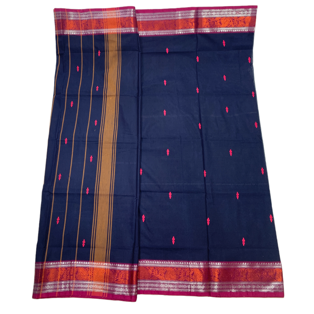 Chettinad Cotton Saree Navy Blue