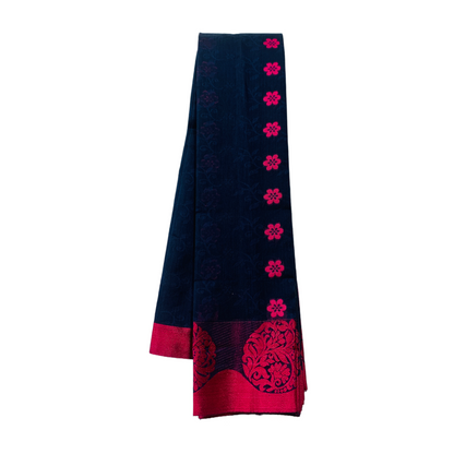 Navy Blue shade silk cotton Saree with Pink Border