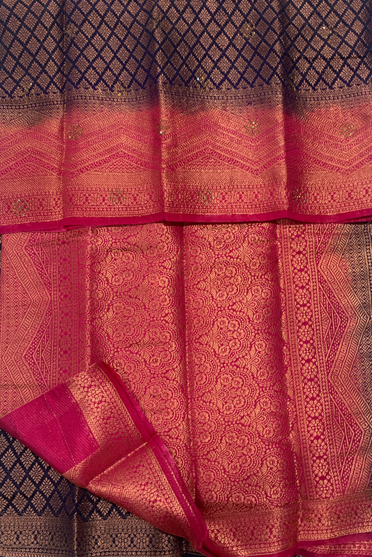 Soft Vegan Silk Saree Navy Blue Colour with Pink Border