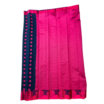 Navy Blue shade silk cotton Saree with Pink Border