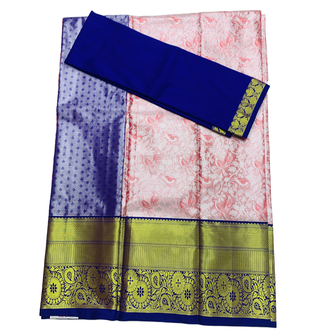 Baby Pink Shade Vegan Silk Half Saree Contrast Border for age above 10 years