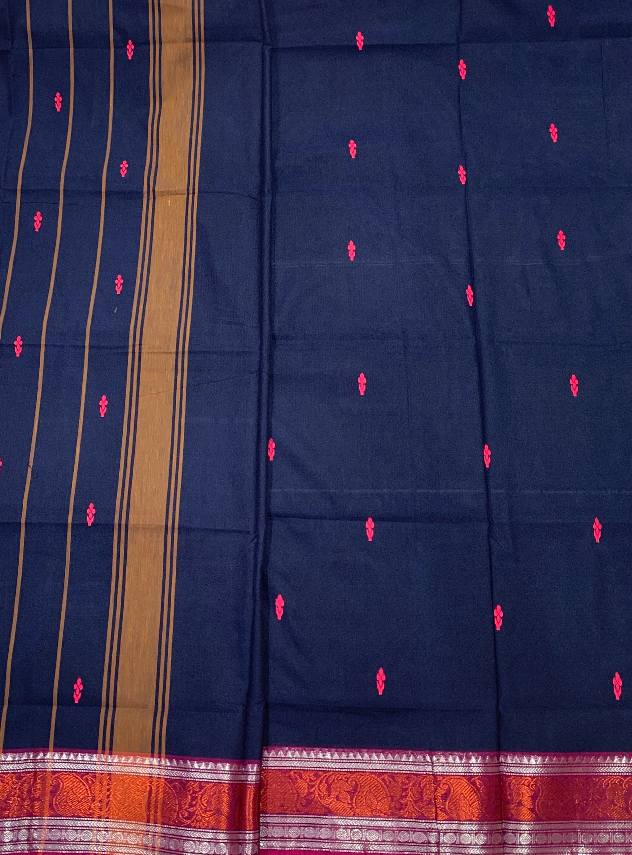 chettinad cotton saree - Marine Blue & Purple Gold Border main image 1