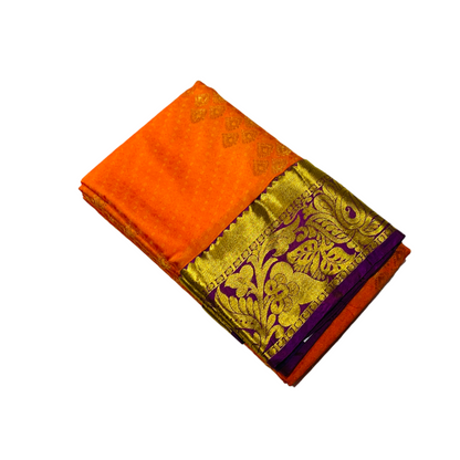 Mango Yellow Shade Kanchipuram Silk Saree with Purple Border