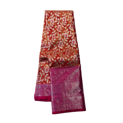 Vegan Silk Saree Onion colour with Flower design