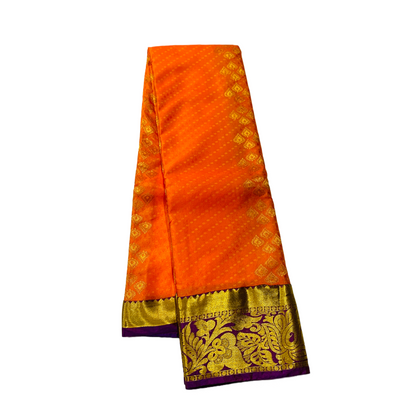 Mango Yellow Shade Kanchipuram Silk Saree with Purple Border