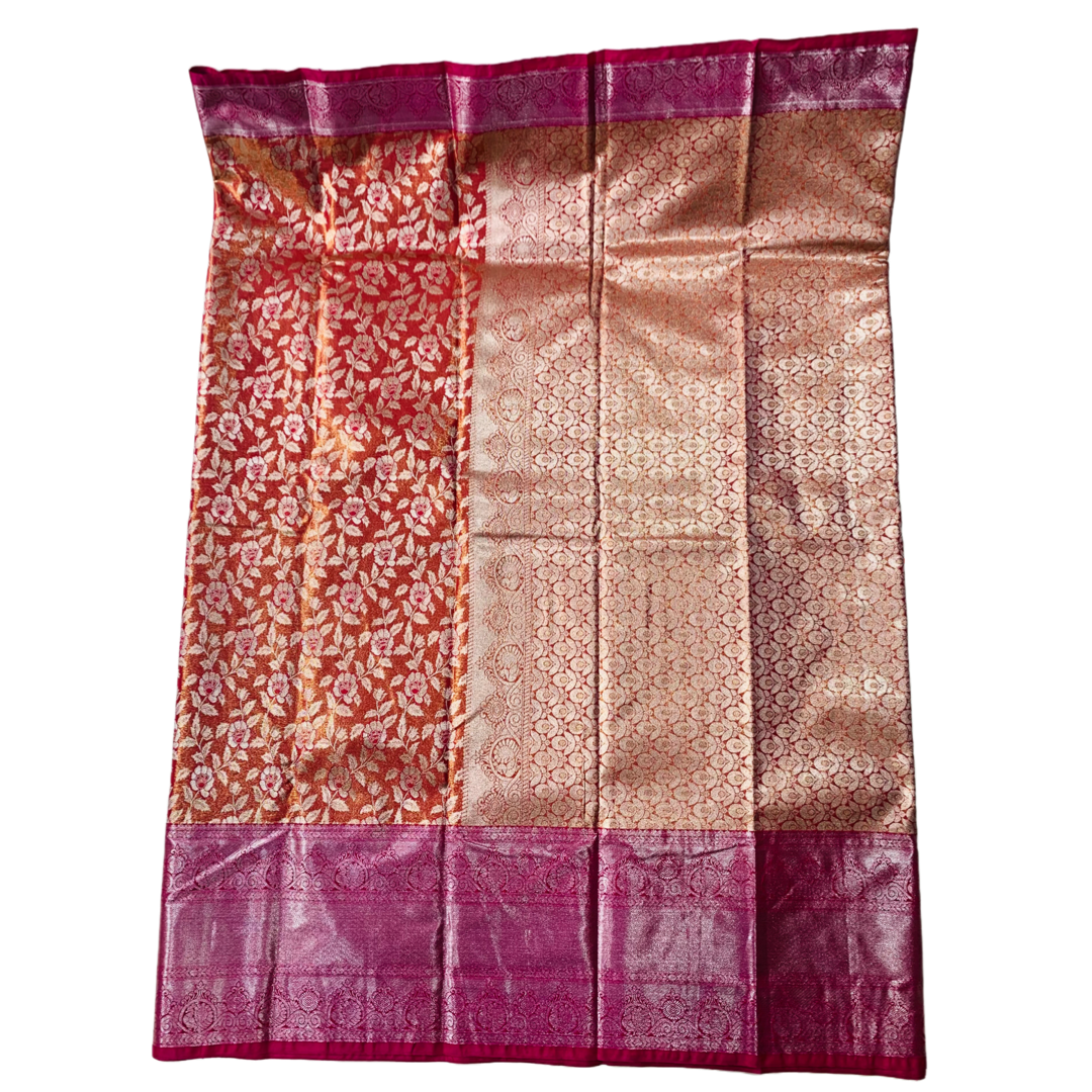 Vegan Silk Saree Onion colour with Flower design