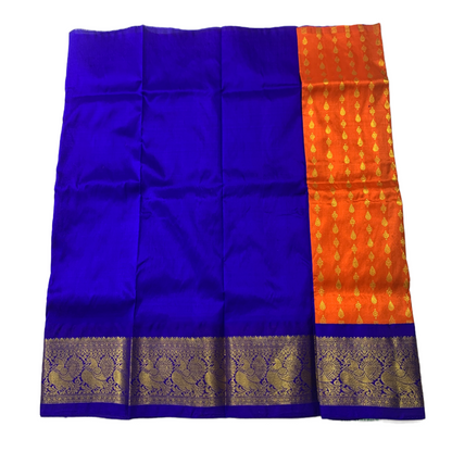 Orange shade Pure kanchipuram Kids Pattu Pavadai with contrast for newborn to 2 Years