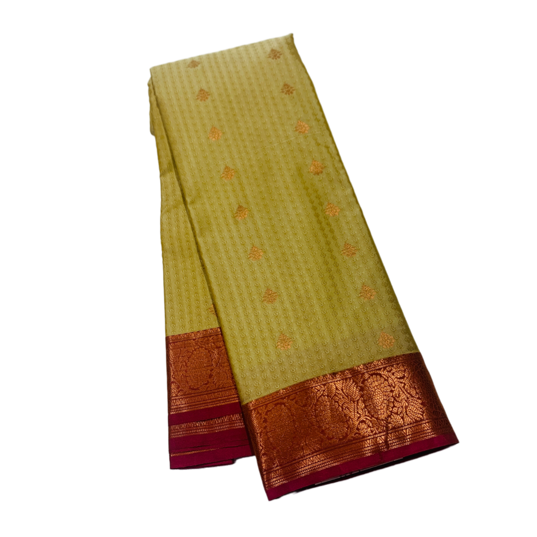 Sandal shade Semi Silk Saree with Copper Border with Floral Design