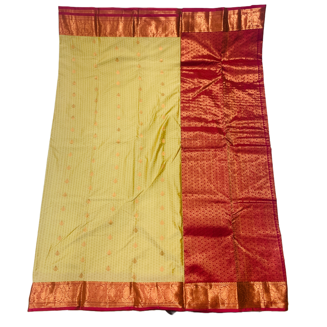 Sandal shade Semi Silk Saree with Copper Border with Floral Design