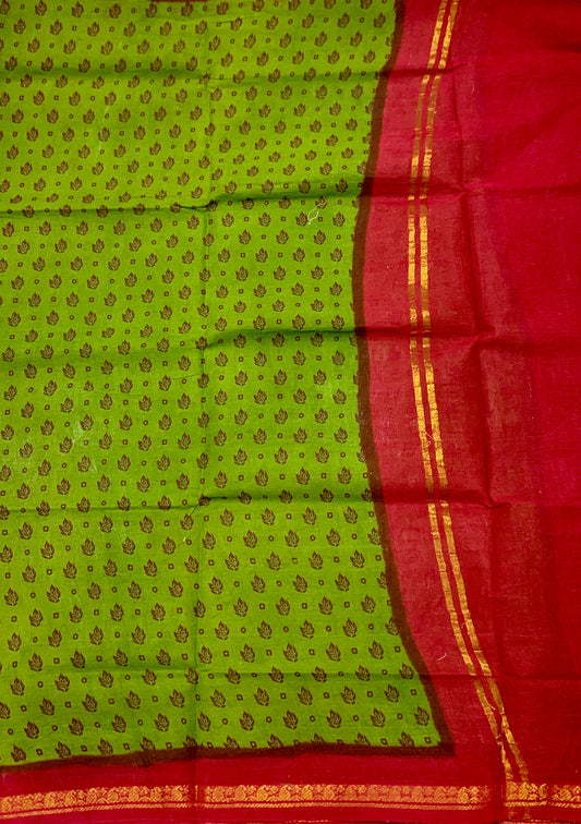 Chettinad Sungudi Cotton Olive Green Printed  Saree