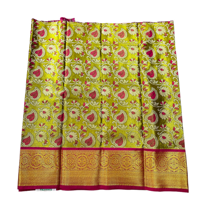 Olive Green shade Vegan Silk Kids Pattu Pavadai with Contrast border for age 2 to 5