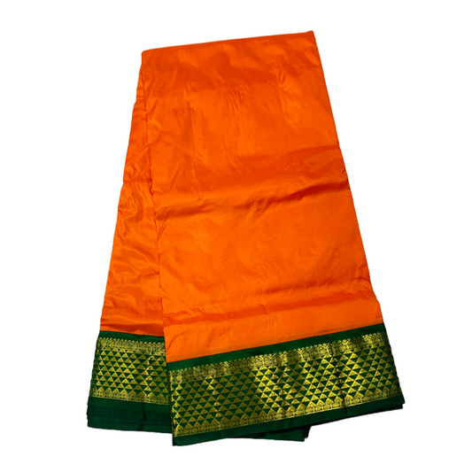 9 yards Pure Kanchipuram Silk Saree Orange Colour with Green Border