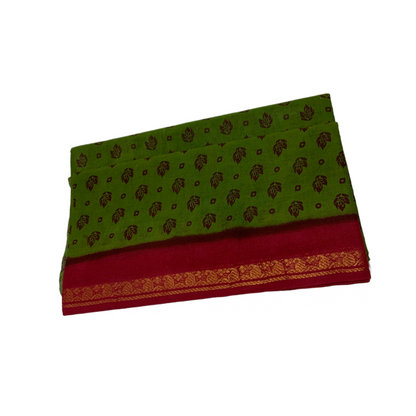 Chettinad Sungudi Cotton Olive Green Printed  Saree