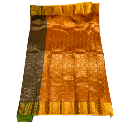 Olive Green shade saree with Copper Border with Mango Design