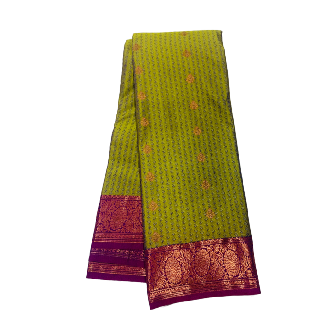 Olive Green shade Semi Silk Saree with Pink Border with Floral Design