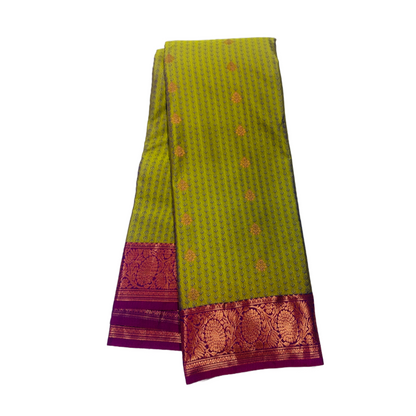 Olive Green shade Semi Silk Saree with Pink Border with Floral Design