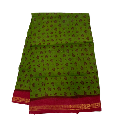 Chettinad Sungudi Cotton Olive Green Printed  Saree