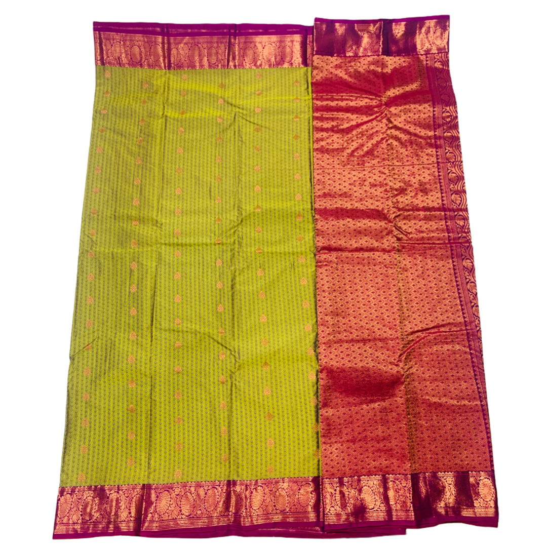 Olive Green shade Semi Silk Saree with Pink Border with Floral Design