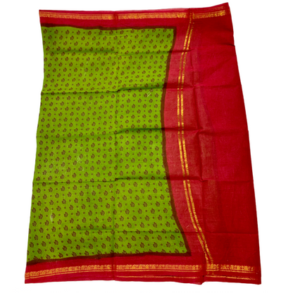 Chettinad Sungudi Cotton Olive Green Printed  Saree