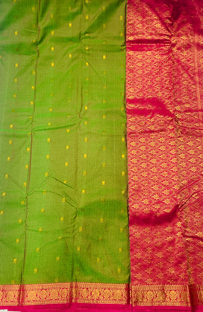 Olive Green shade Semi Silk Saree with Pink Border with Flower Design