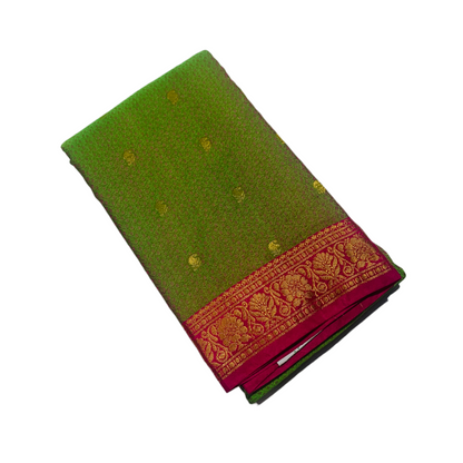 Olive Green shade Semi Silk Saree with Pink Border with Flower Design