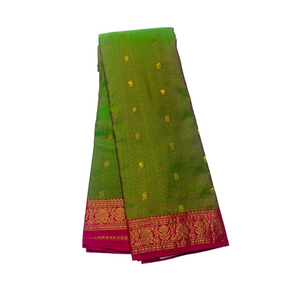 Olive Green shade Semi Silk Saree with Pink Border with Flower Design