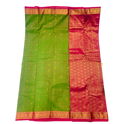 Olive Green shade Semi Silk Saree with Pink Border with Flower Design