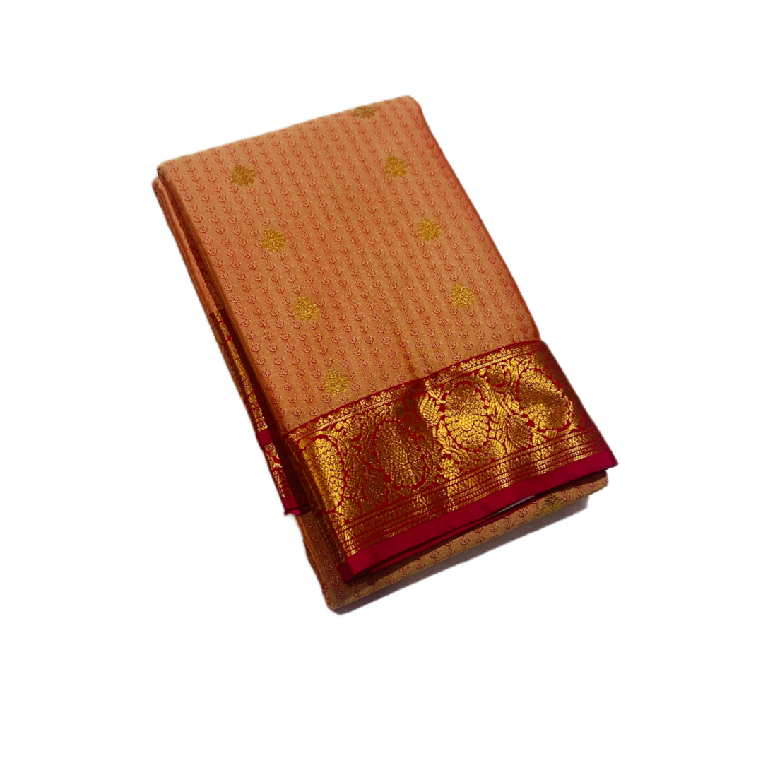 Onion Colour shade Semi Silk Saree with Maroon Red Border with Floral Design