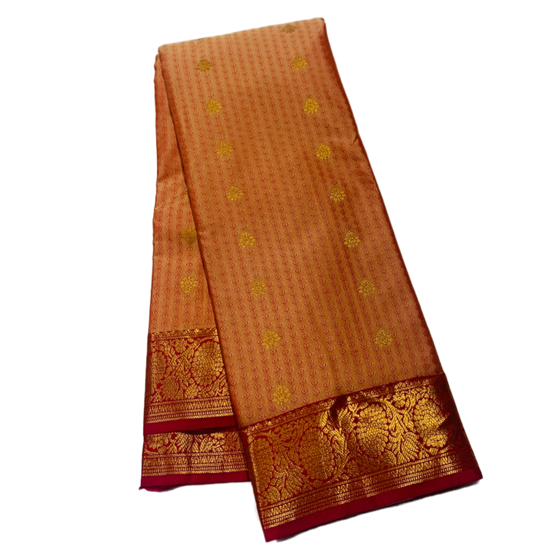 Onion Colour shade Semi Silk Saree with Maroon Red Border with Floral Design