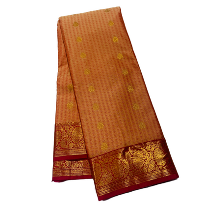 Onion Colour shade Semi Silk Saree with Maroon Red Border with Floral Design