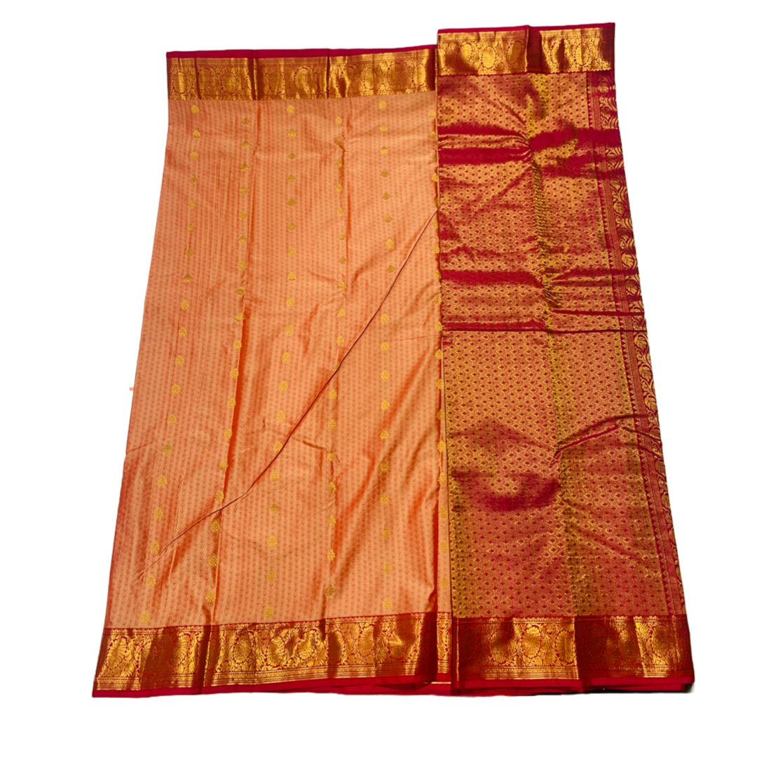 Onion Colour shade Semi Silk Saree with Maroon Red Border with Floral Design