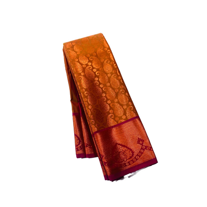 Vegan Silk Saree Honey Brown Colour with Copper and Pink with Mango design