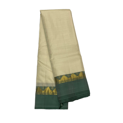 Pure Kanchivaram Silk Saree Off White Colour with Green Border