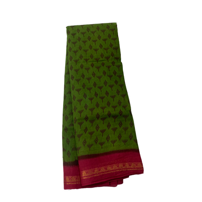 Chettinad Sungudi Cotton Olive Green Printed Saree