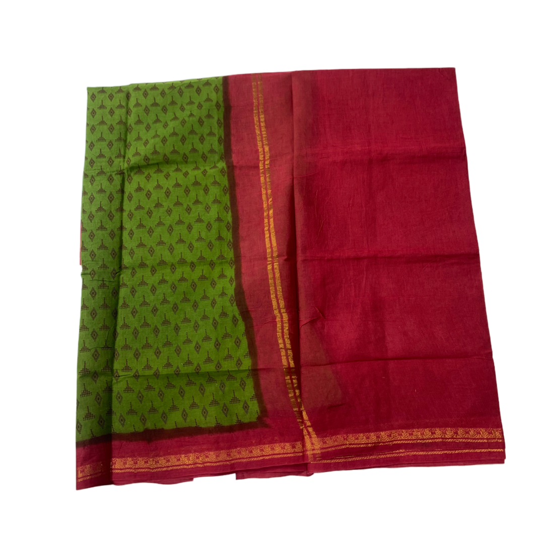 Chettinad Sungudi Cotton Olive Green Printed Saree