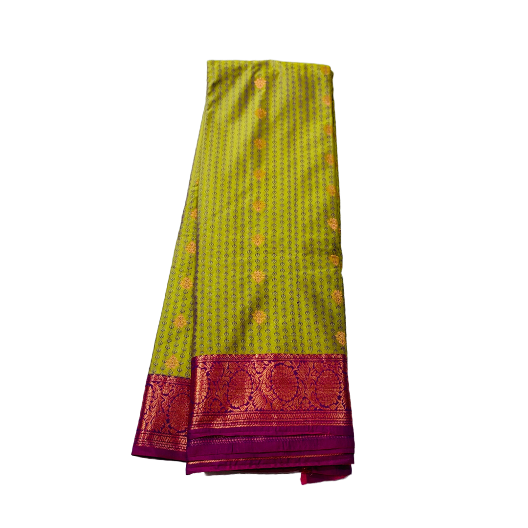 Green shade Semi Silk Saree with Pink  Border.