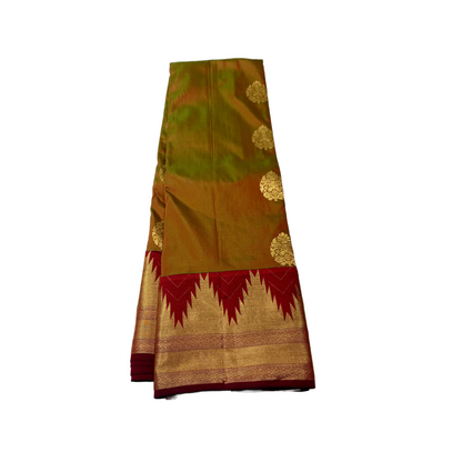 Pure Kachipuram Silk Saree Manthalir colour Brown with Gopuram  Border