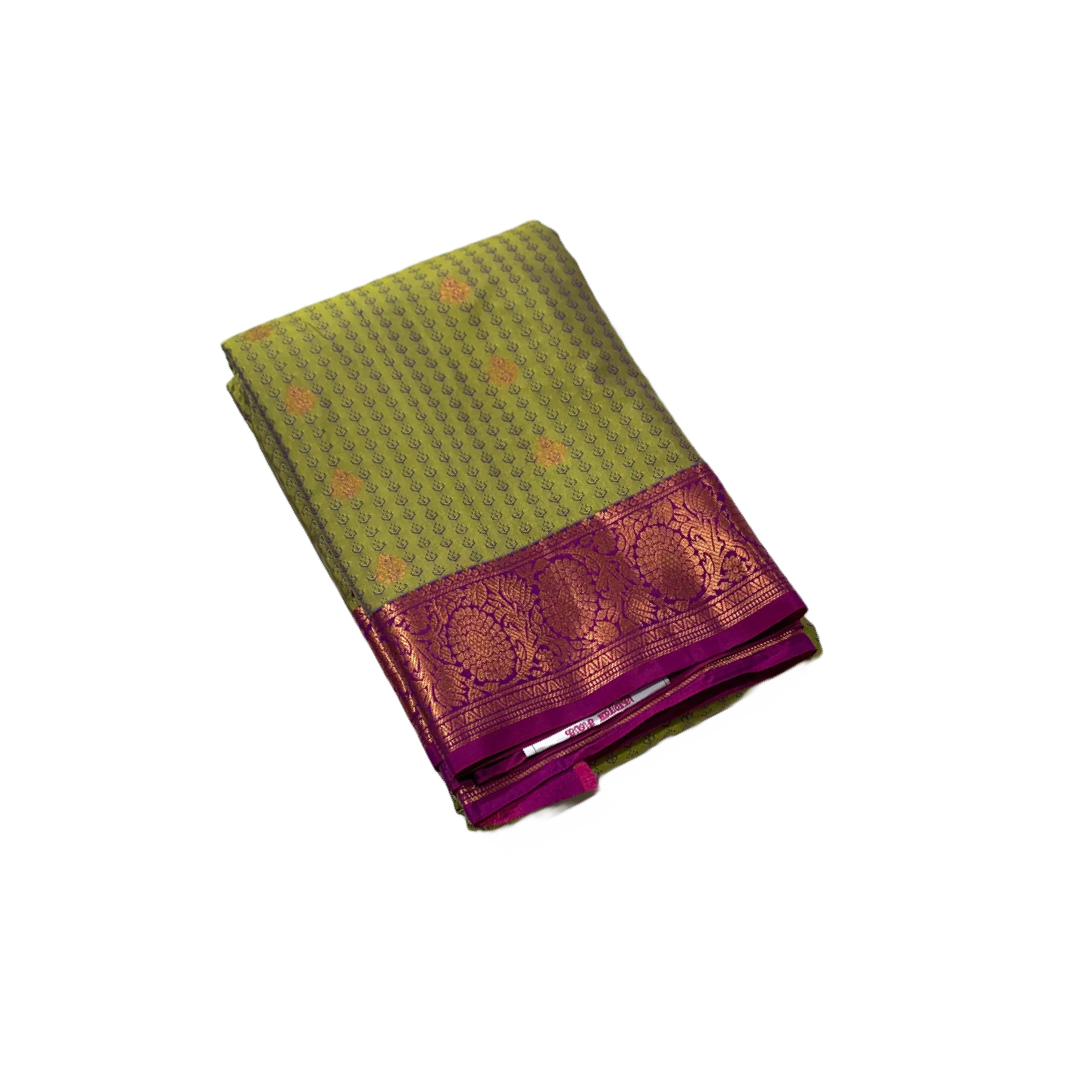 Green shade Semi Silk Saree with Pink  Border.