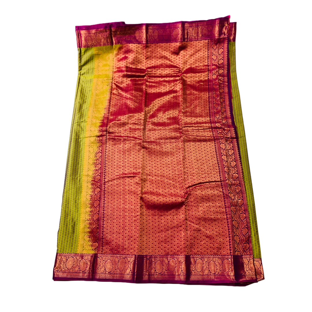 Green shade Semi Silk Saree with Pink  Border.