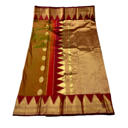 Pure Kachipuram Silk Saree Manthalir colour Brown with Gopuram  Border