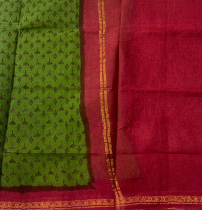 Chettinad Sungudi Cotton Olive Green Printed Saree