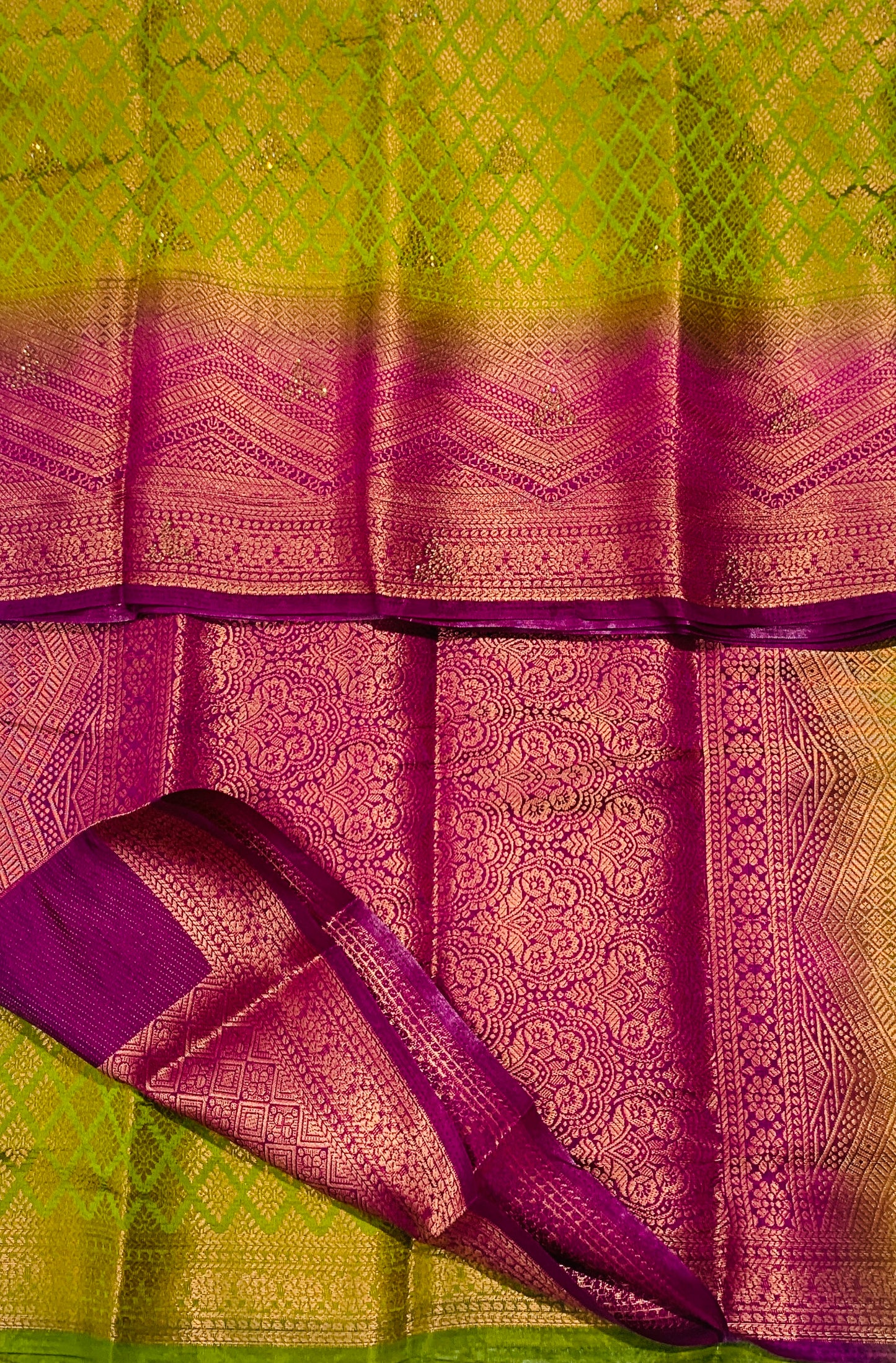 Soft Vegan Silk Saree olive Green Colour with Pink Border