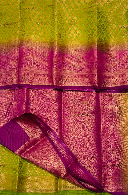 Soft Vegan Silk Saree olive Green Colour with Pink Border