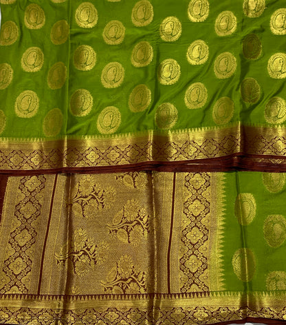 Crepe Saree Olive Green Colour with Mango Design