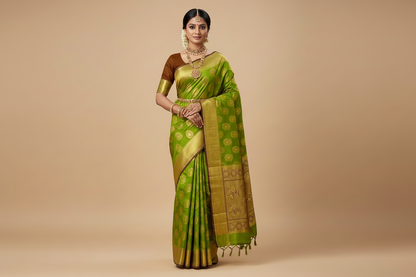 Crepe Saree Olive Green Colour with Mango Design
