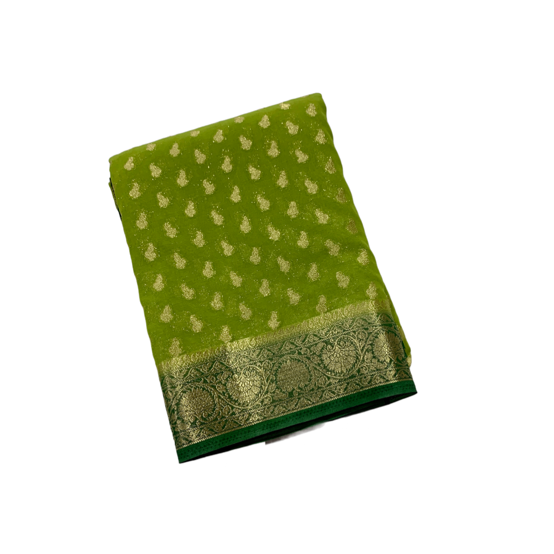 Georgette Crepe Saree Olive Green Colour