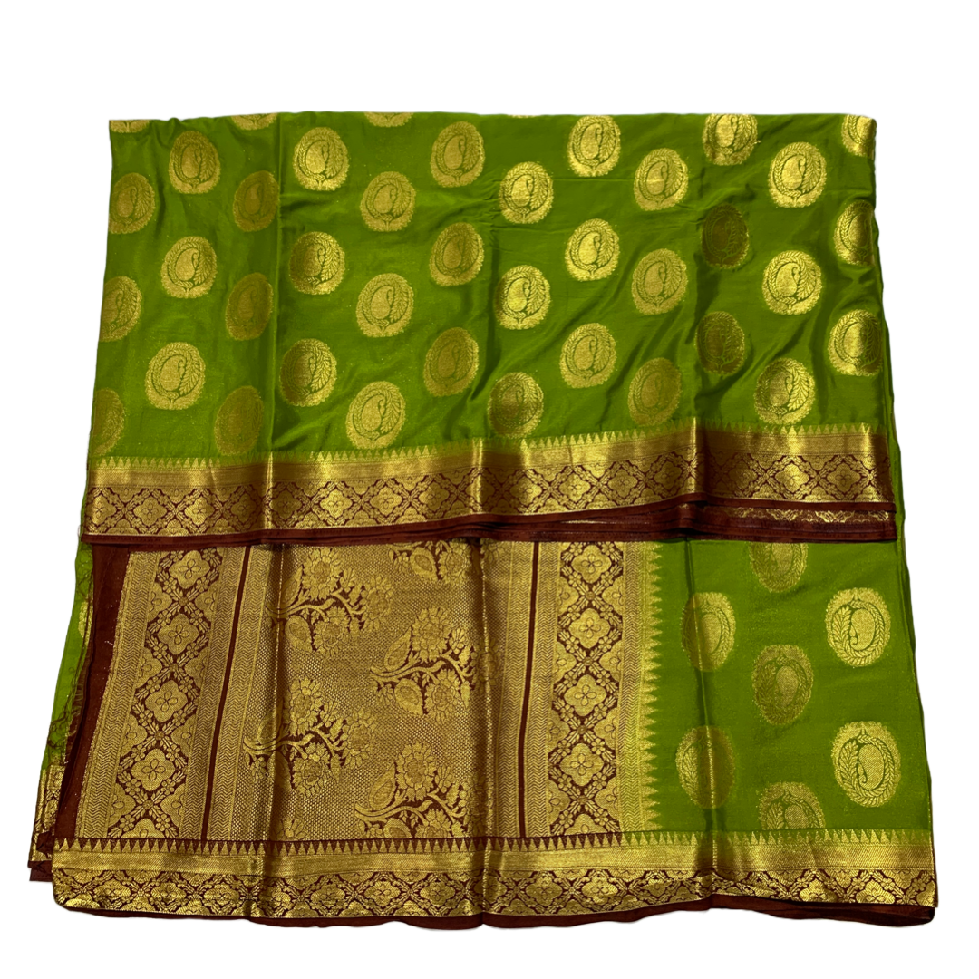 Crepe Saree Olive Green Colour with Mango Design