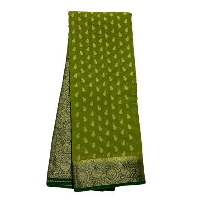 Georgette Crepe Saree Olive Green Colour