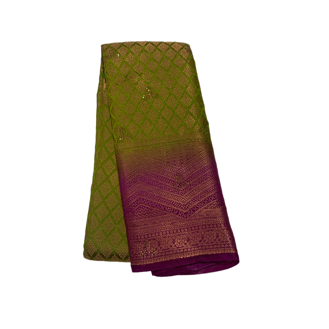 Soft Vegan Silk Saree olive Green Colour with Pink Border