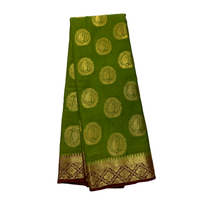 Crepe Saree Olive Green Colour with Mango Design